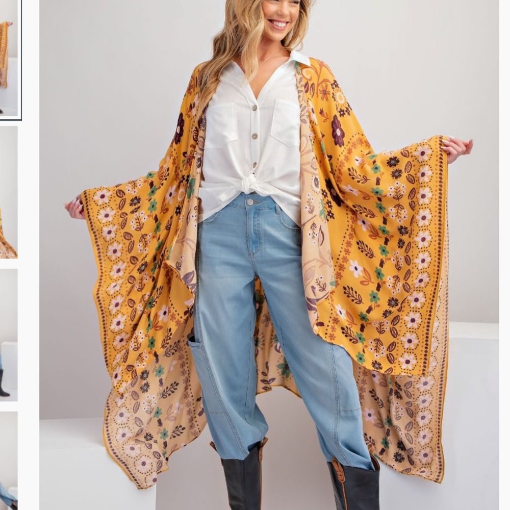 Easel PRINTED RAYON CREPON KIMONO MUSTARD - Picture 4 of 4
